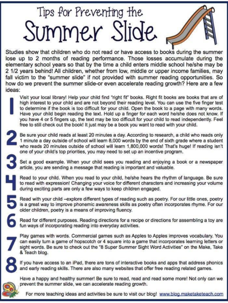 How to Prevent the Summer Slide flyer