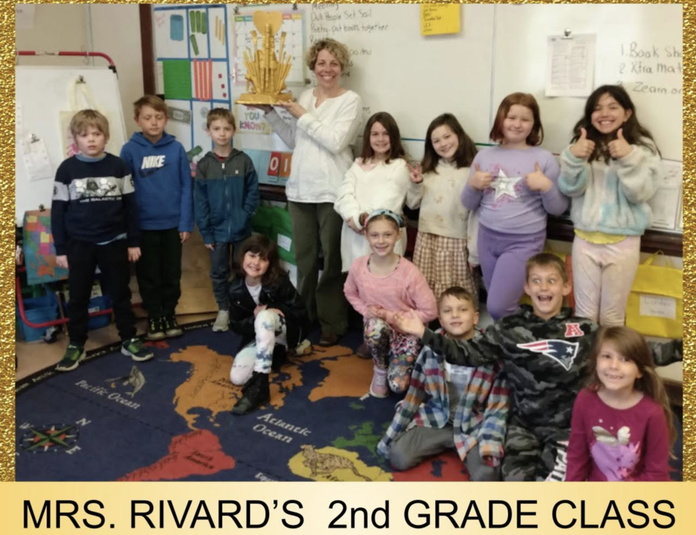 Eliot Elemnentary School’s Mrs. Rivard's 2nd Grade Class was Awarded with the Golden Group Award!! Woohoo! 	