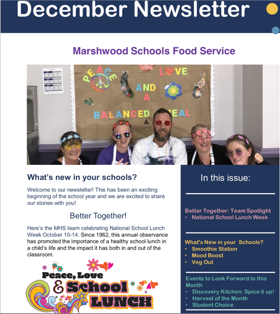 Marshwood Schools Food Service Newsletter for DecemberMarsh