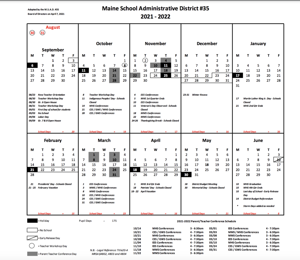 school calendar for 20212011