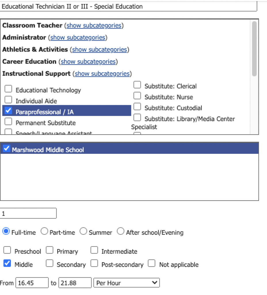 Marshwood Middle School Employment Opportunity